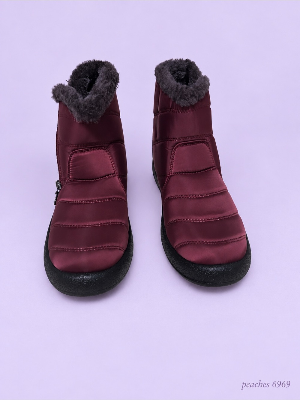 Liliana Burgundy Quilted Faux-Fur Ankle Boots